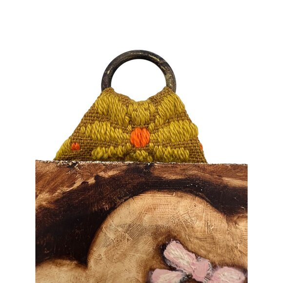 Whimsical Vintage Dog Painting Wall Plaque Signed Hand Painted 7" x 5" Big Eyes - Picture 6 of 6